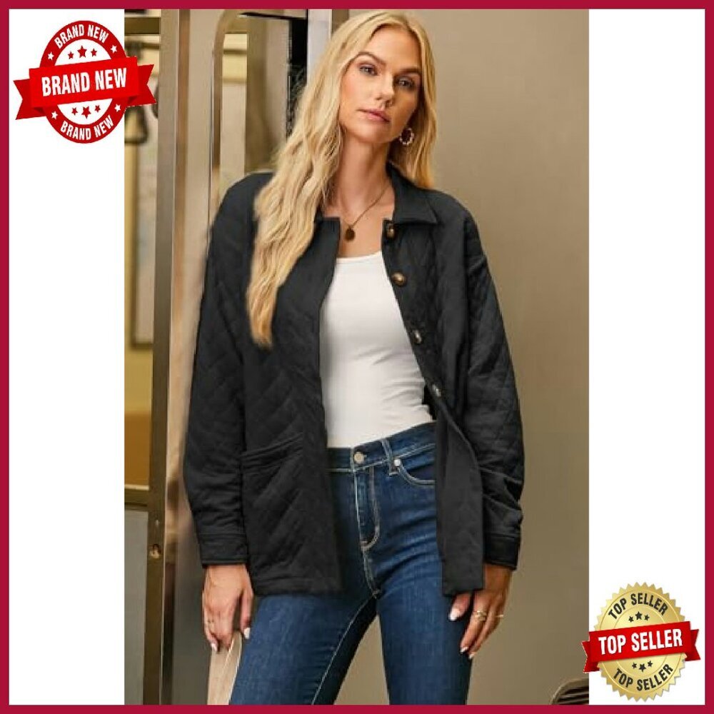 Lightweight Quilted Jacket Diamond Button Shacket… - image 3